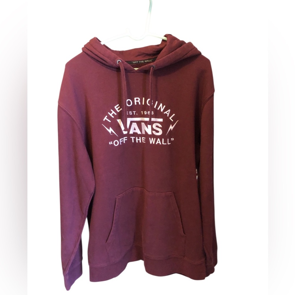 Vans Off The Wall Hooded Sweatshirt Mens Large Maroon Pullover Hoodie